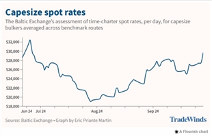 好望角型散貨船運價升至12周來最高水平